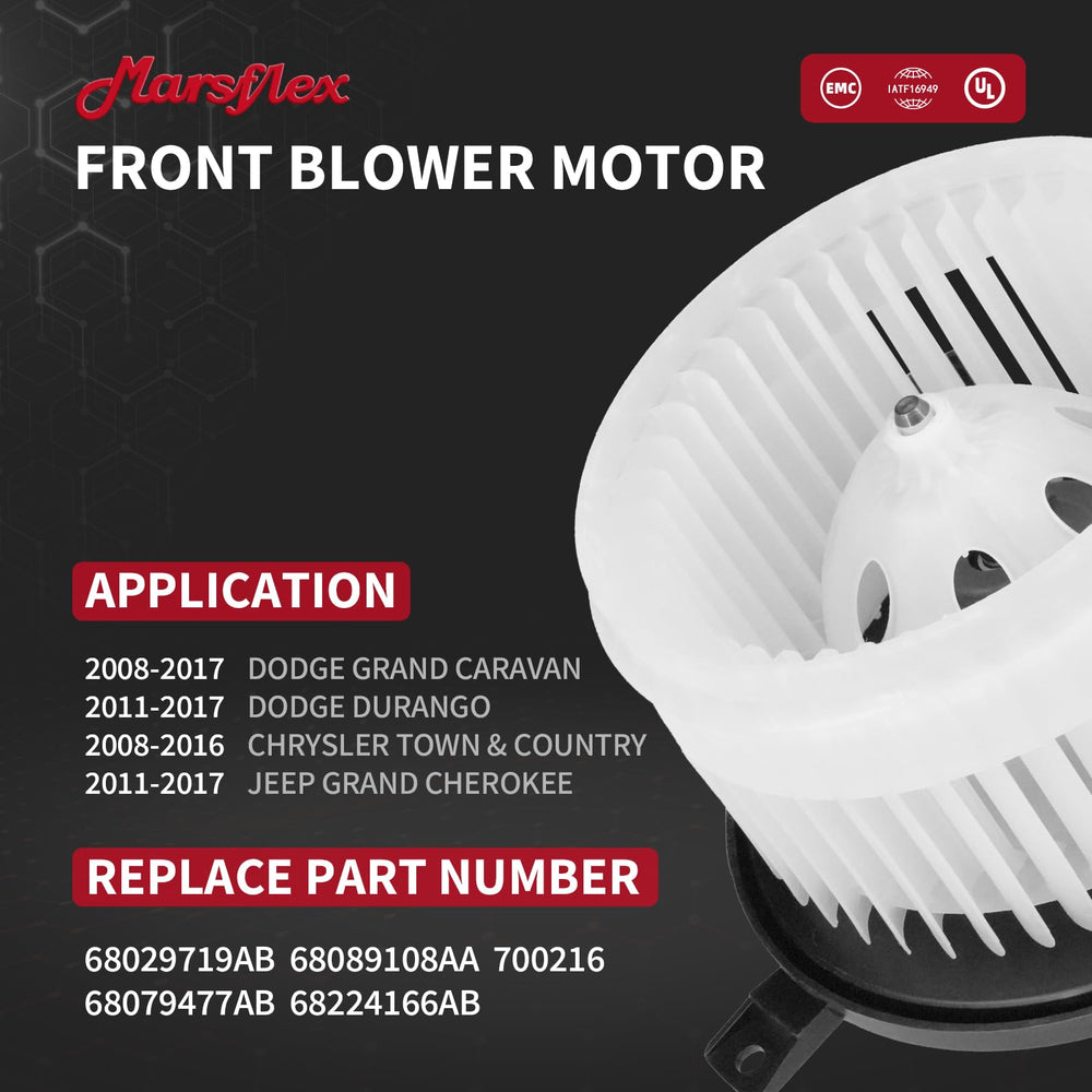 Marsflex profile of fan cage and blades, improves airflow and reduces dust buildup