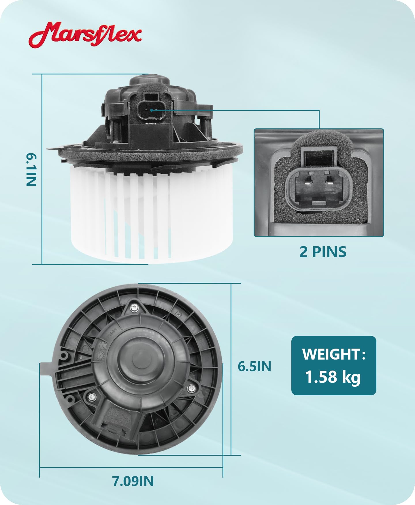 Marsflex blower motor in cabin setting illustrating quieter, stronger airflow