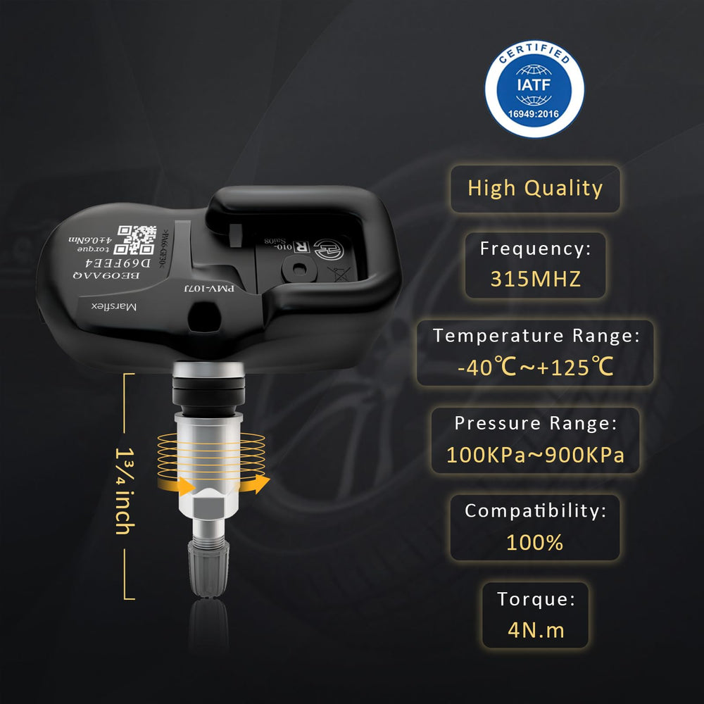 Marsflex sensor mounted on tire valve demonstrating ready-to-use fit