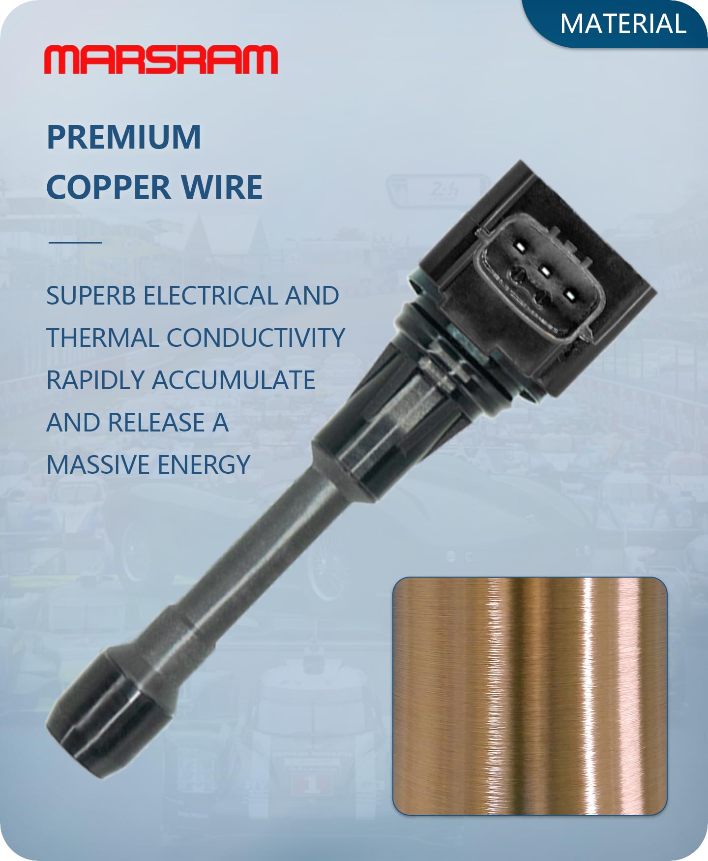 Marsram coil pack side profile highlighting durable housing and heat resistance
