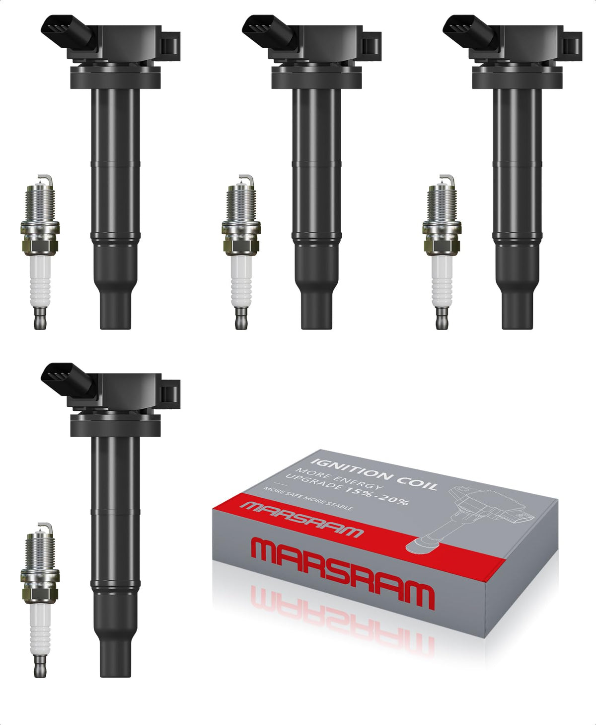 Marsram front packaging showing UF333 kit and included four coils and plugs benefit reliability