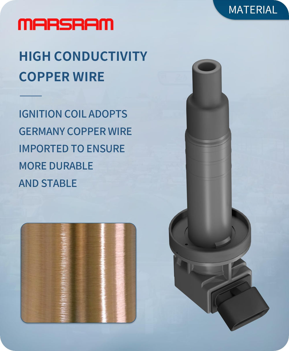 Marsram spark plugs and coils beside ruler showing compact OE-fit dimensions
