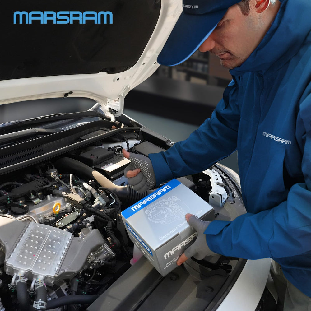 Marsram throttle body next to ruler showing compact dimensions for accurate fit