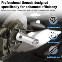 Marvelity die in use on an axle spindle showing efficient thread recutting