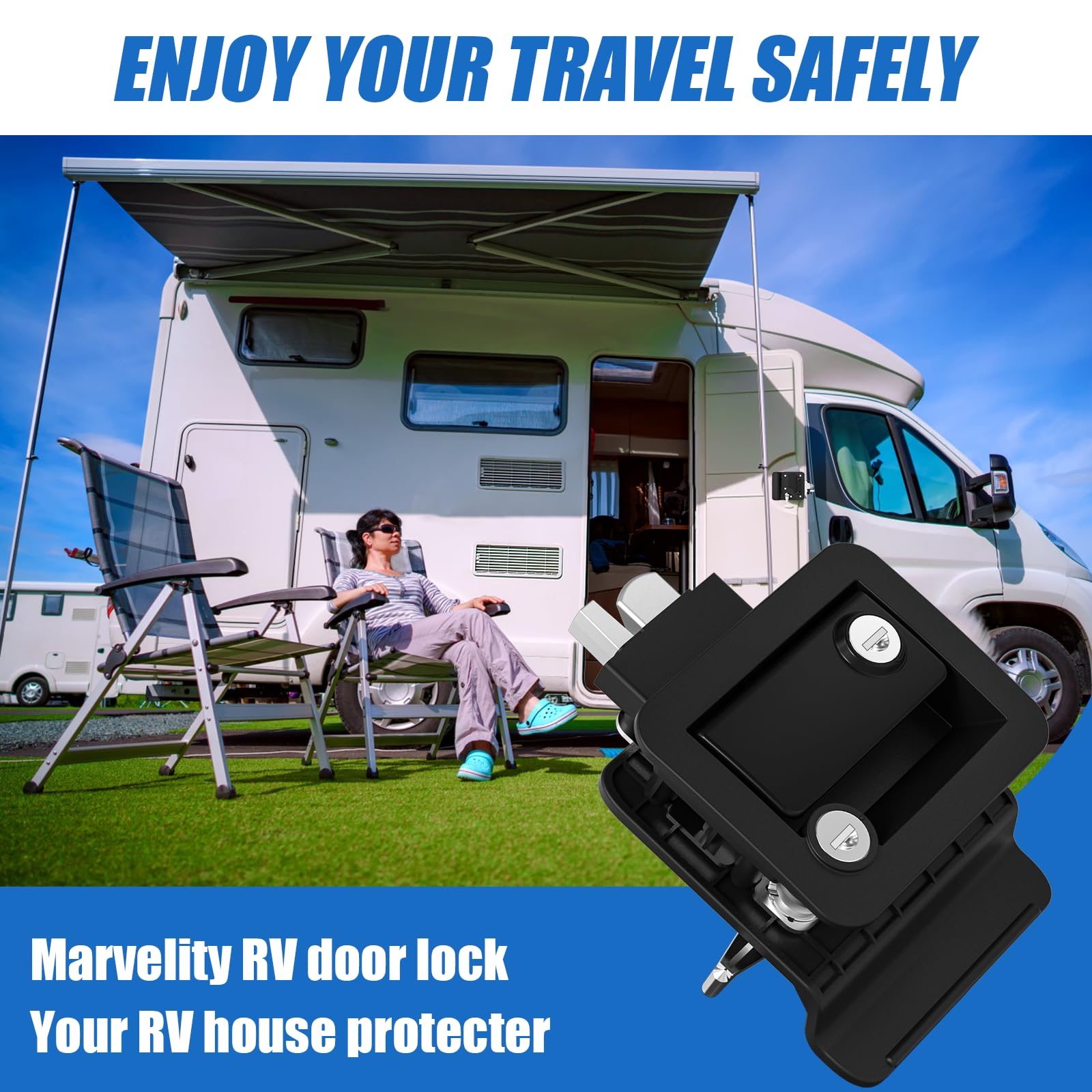 Marvelity installed on an RV entry door demonstrating practical outdoor use