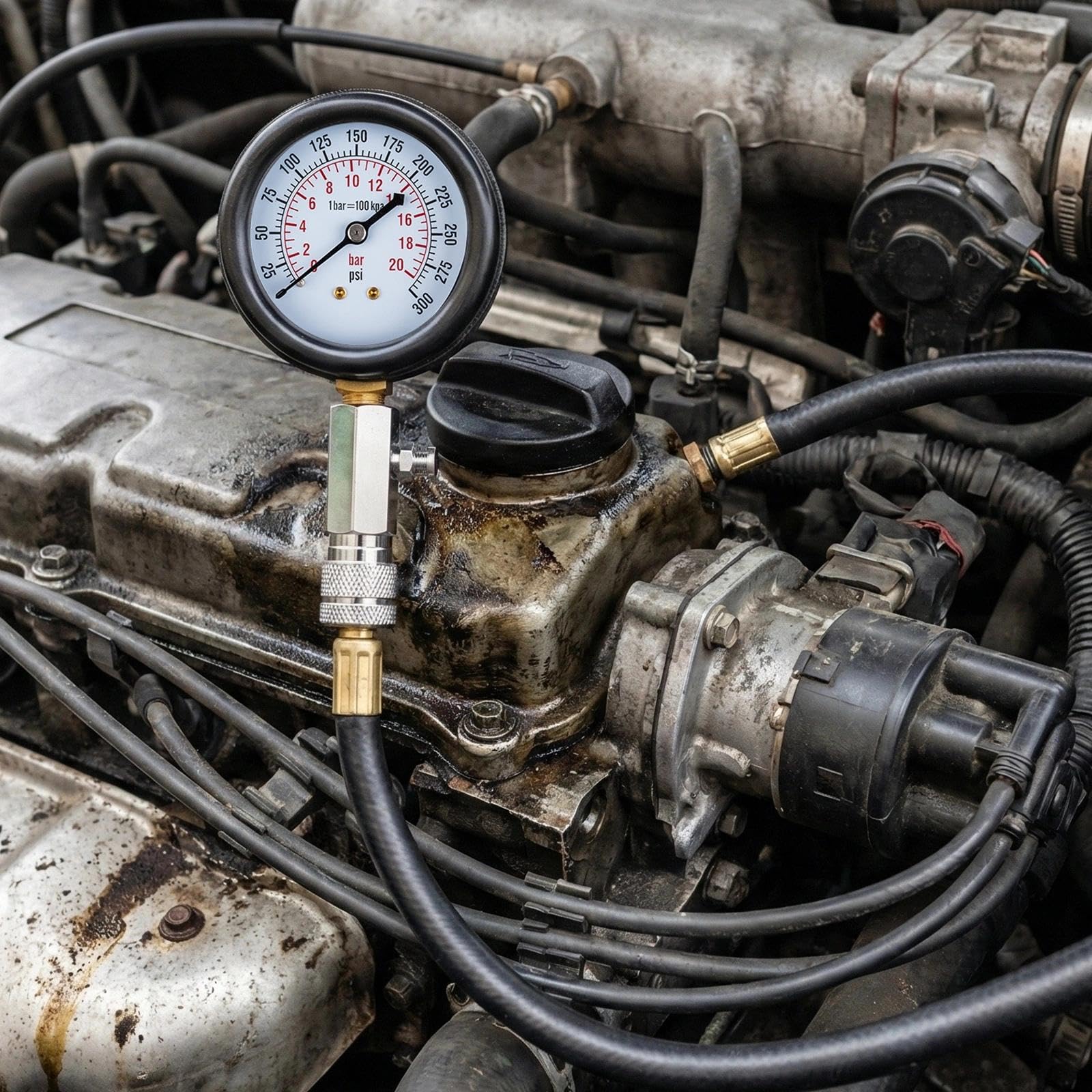 Marvelity gauge next to carburetor to show real-world size and scale