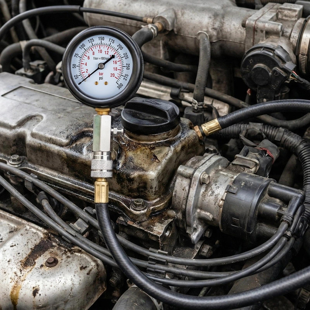 Marvelity gauge next to carburetor to show real-world size and scale