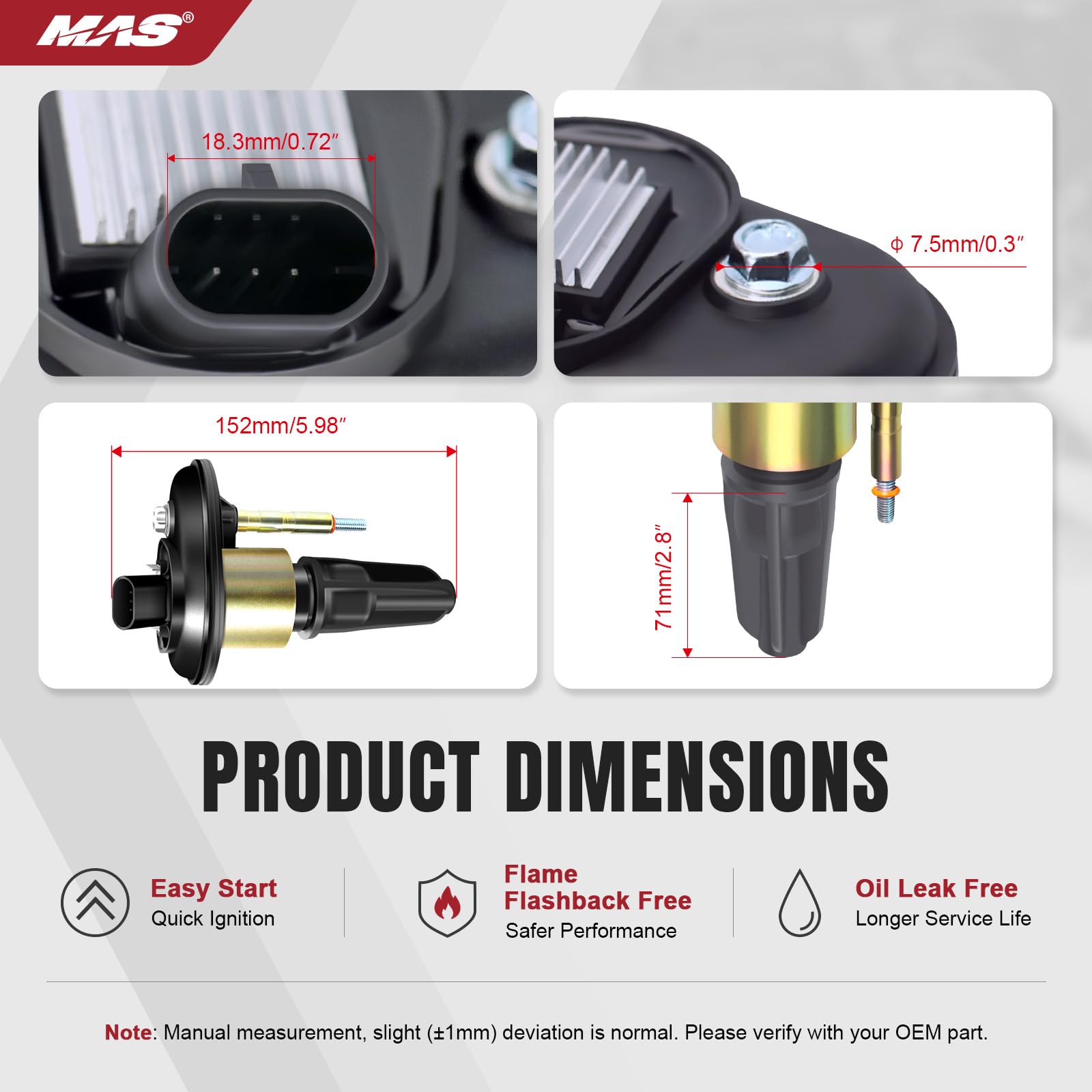 MAS packaging and contents showing set of four coils and included parts
