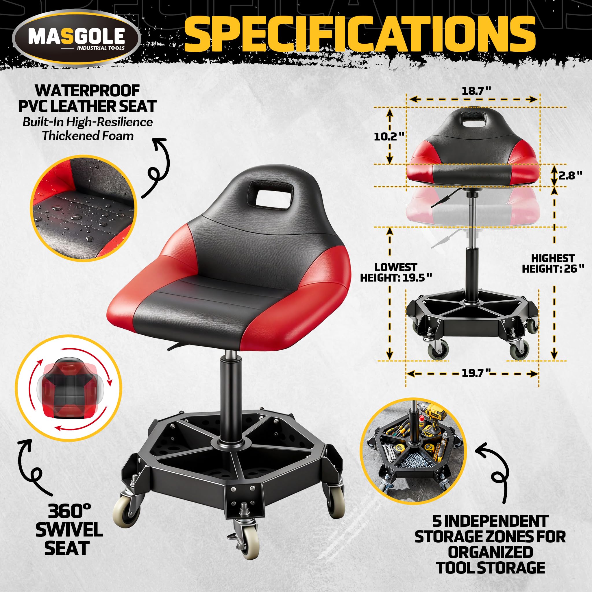 Masgole pneumatic height lever and frame, simple adjustment reduces bending strain
