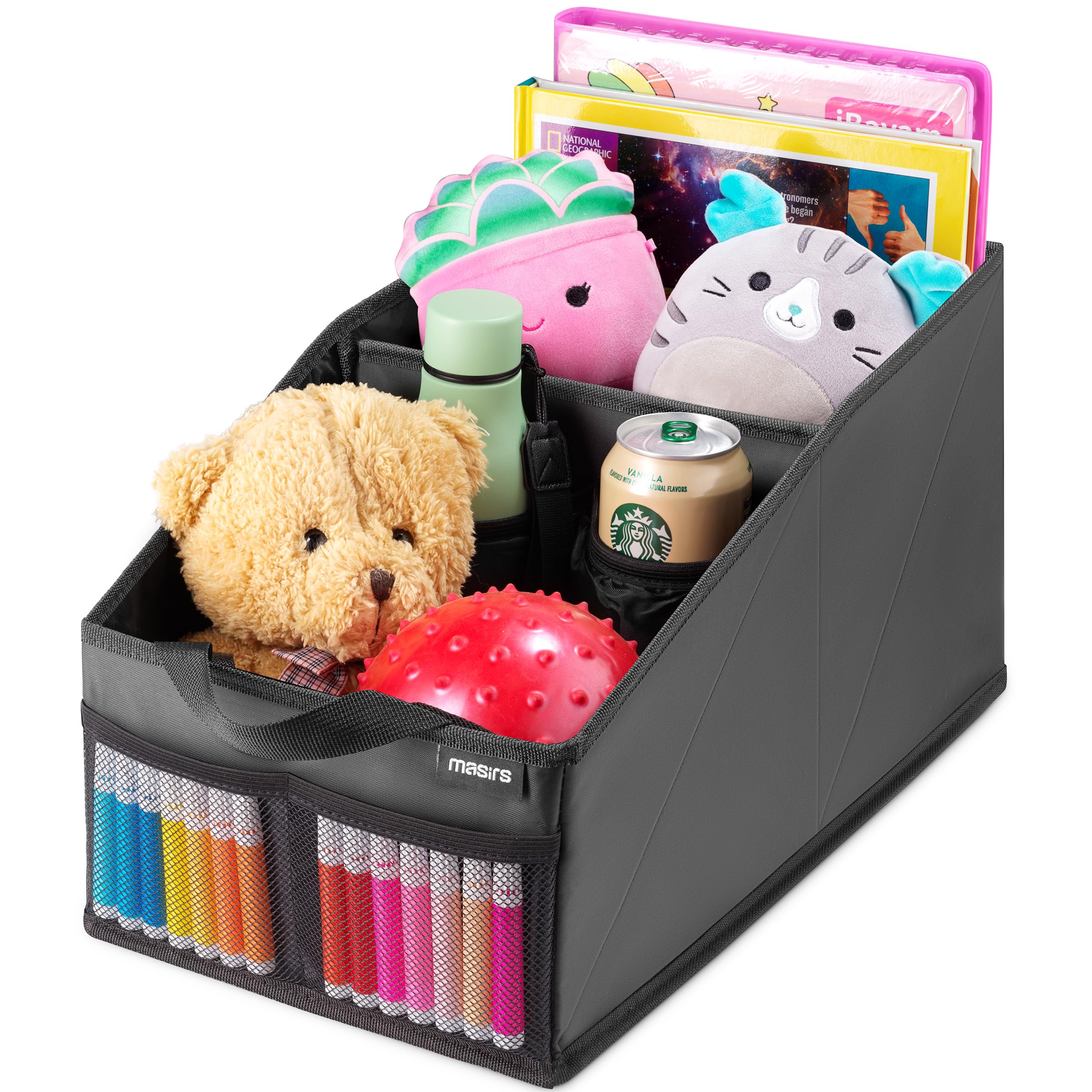 Masirs front view showing compartments and organized storage benefit