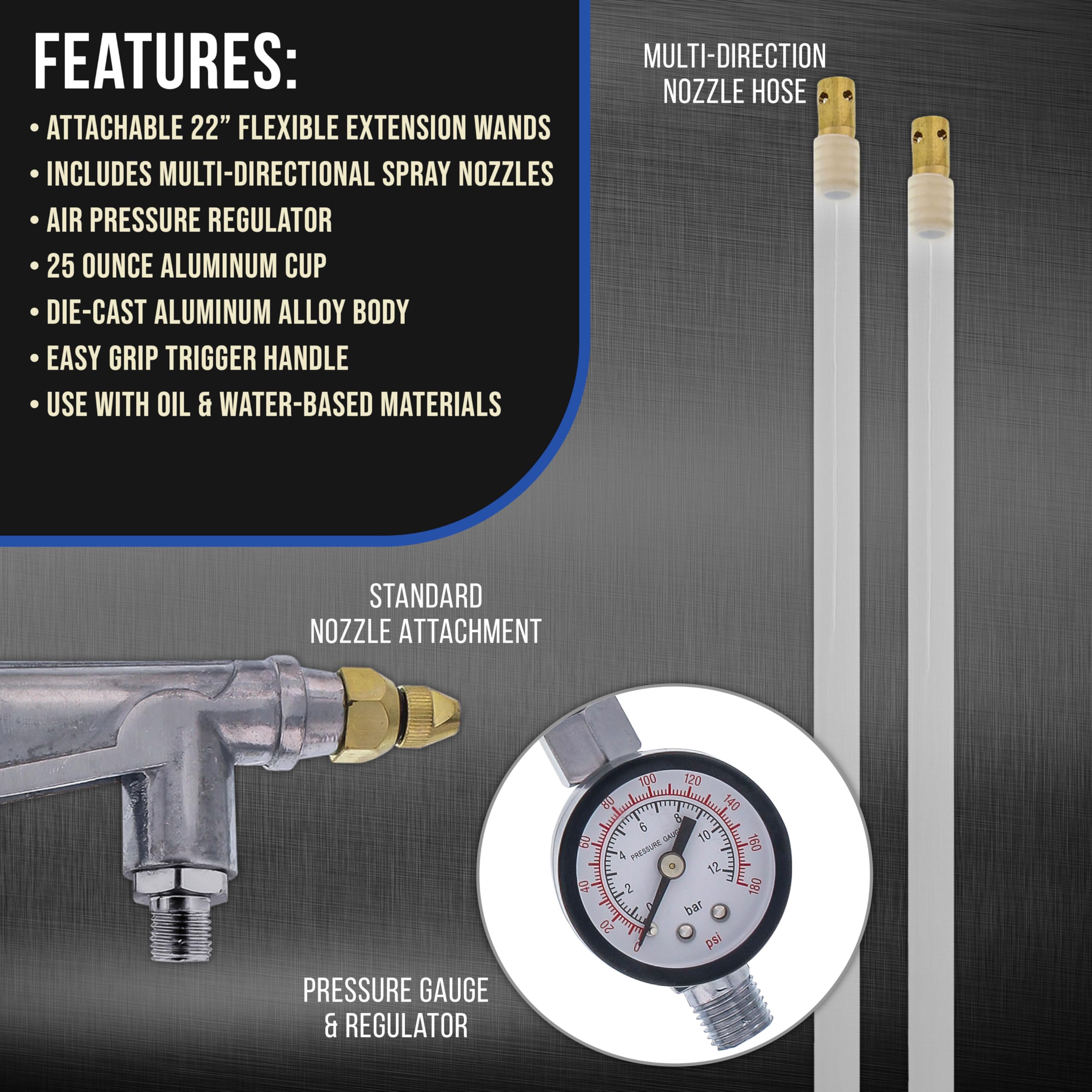 Master Airbrush air regulator gauge detail, enabling precise pressure control