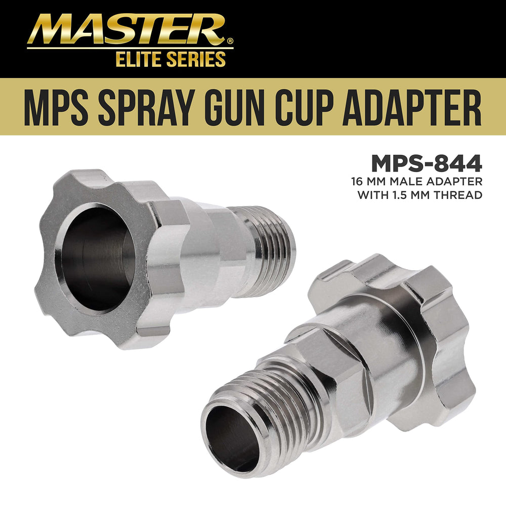 Master Airbrush MPS-844 thread close-up showing 16mm male 1.5mm thread for reliable fit