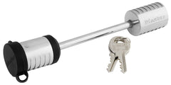 Master Lock front view showing lock installed on trailer coupler, increased theft deterrent