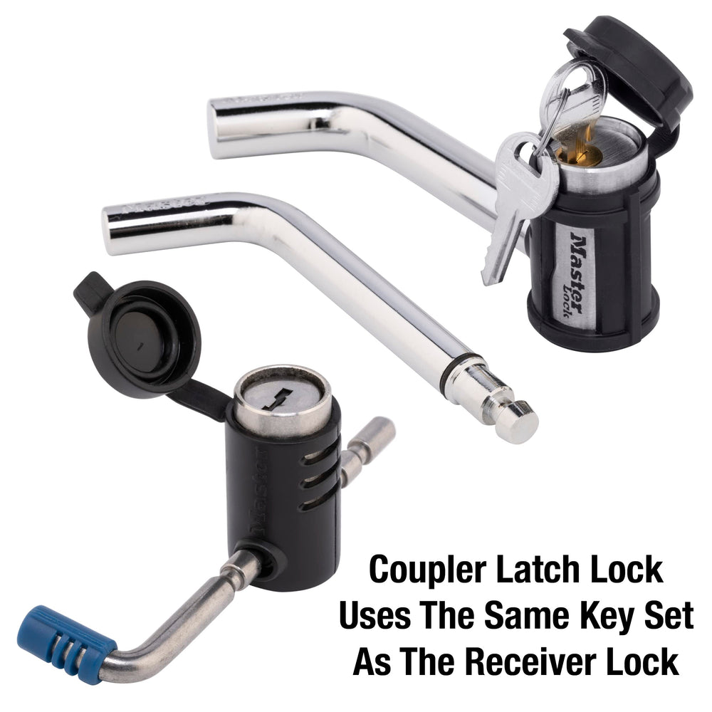 Master Lock receiver lock close-up showing bent-pin and sleeve for increased shear resistance
