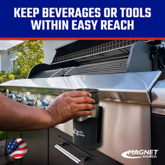 Master Magnetics caddy holding an insulated mug for secure beverage storage