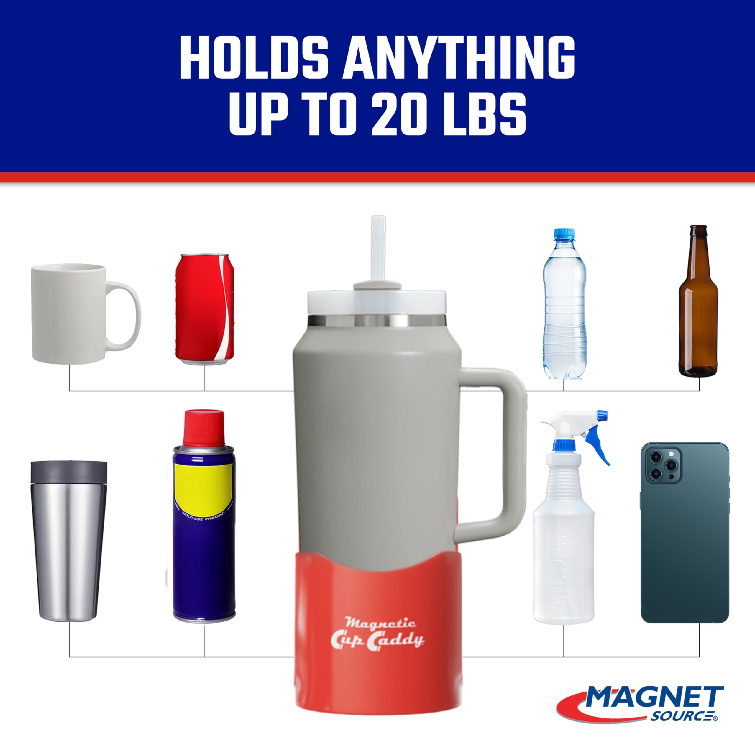 Master Magnetics caddy with spray can showing workshop organization benefit