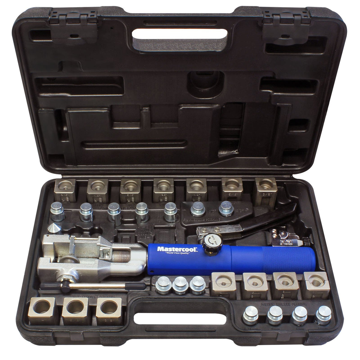 Mastercool 72475-PRC front view showing kit layout and benefits of organized components