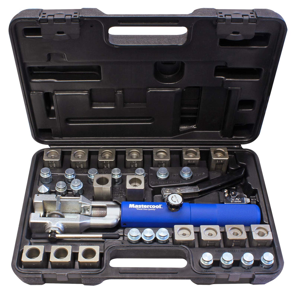 Mastercool front view of flaring kit showing durable construction and organization benefit