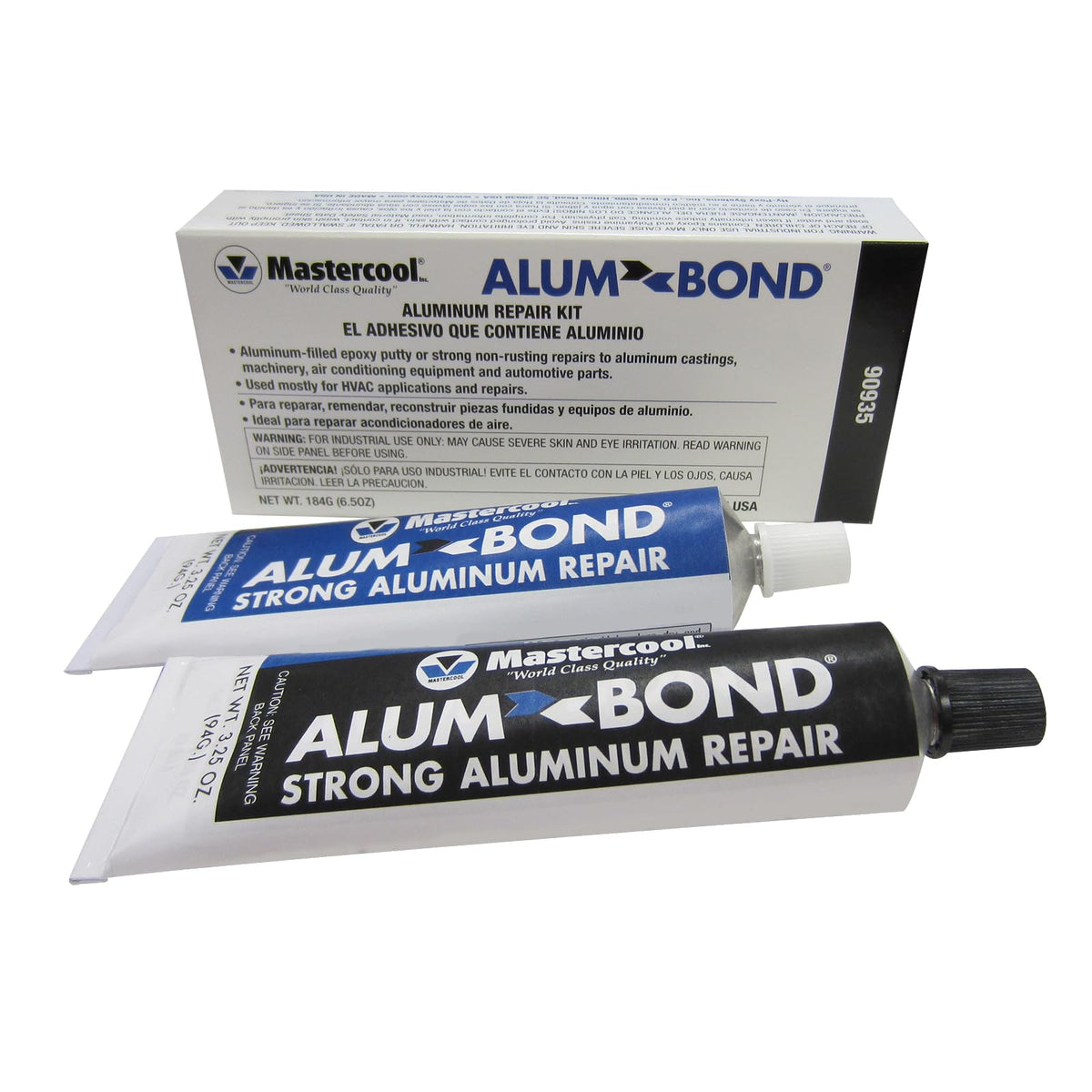 Mastercool alum bond front tube showing label and paste benefit for durable repairs