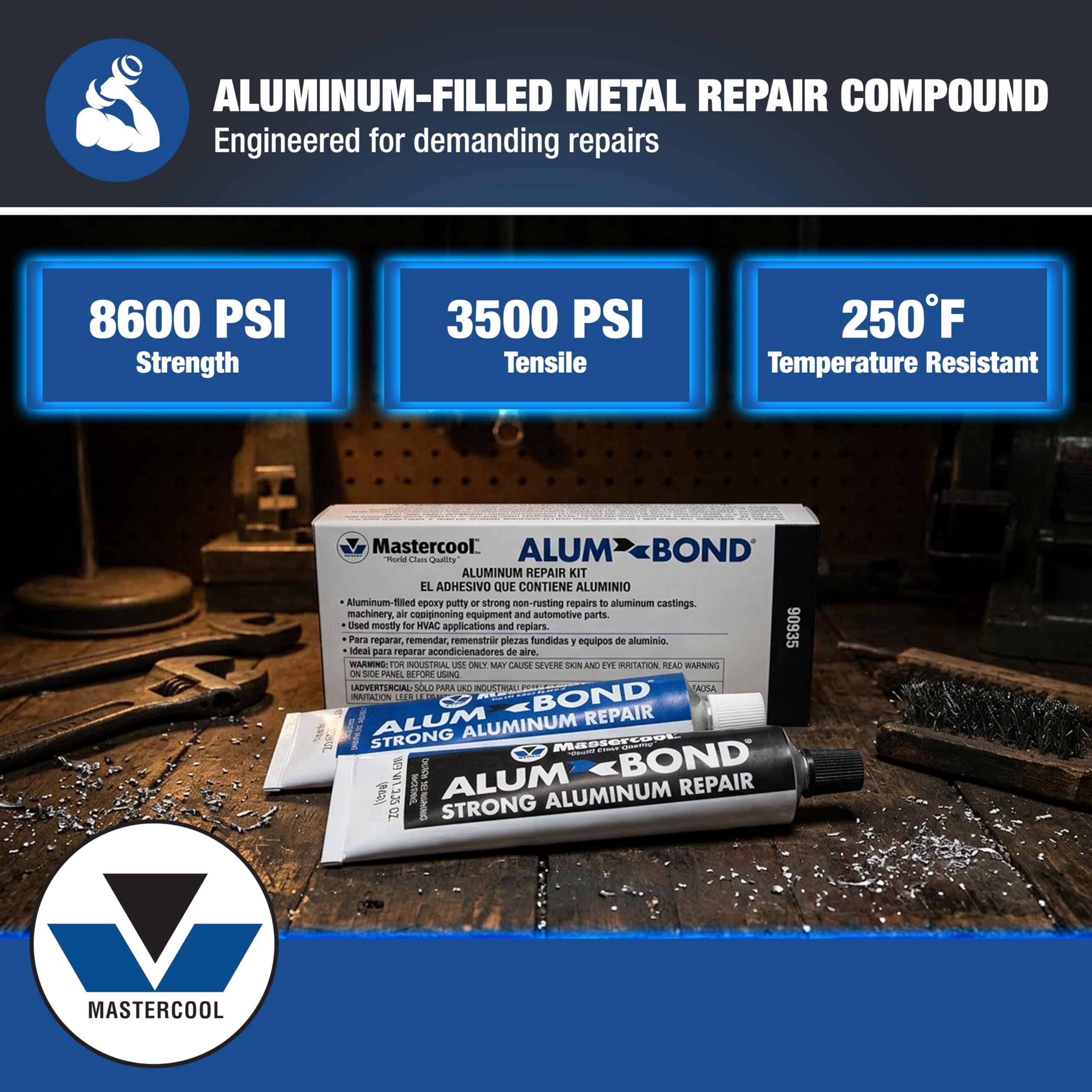 Mastercool alum bond texture close-up highlighting dense aluminum-filled paste