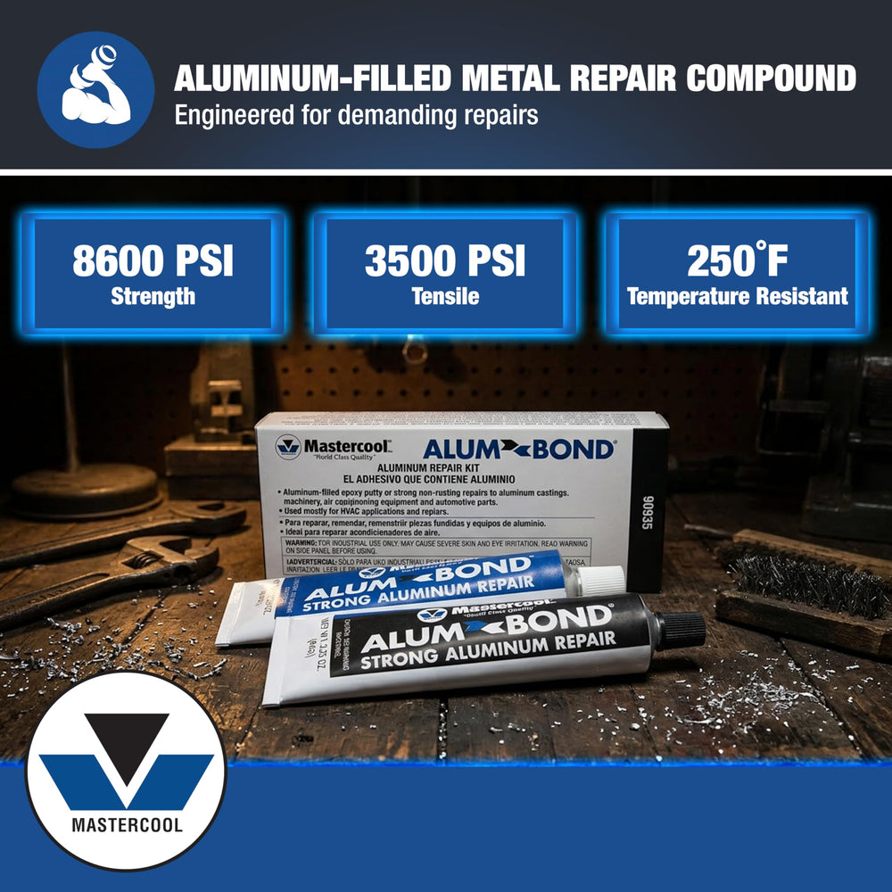 Mastercool alum bond texture close-up highlighting dense aluminum-filled paste