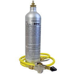 Mastercool flush kit front view showing gun, 36-inch hose and 33 oz canister for fast cleaning