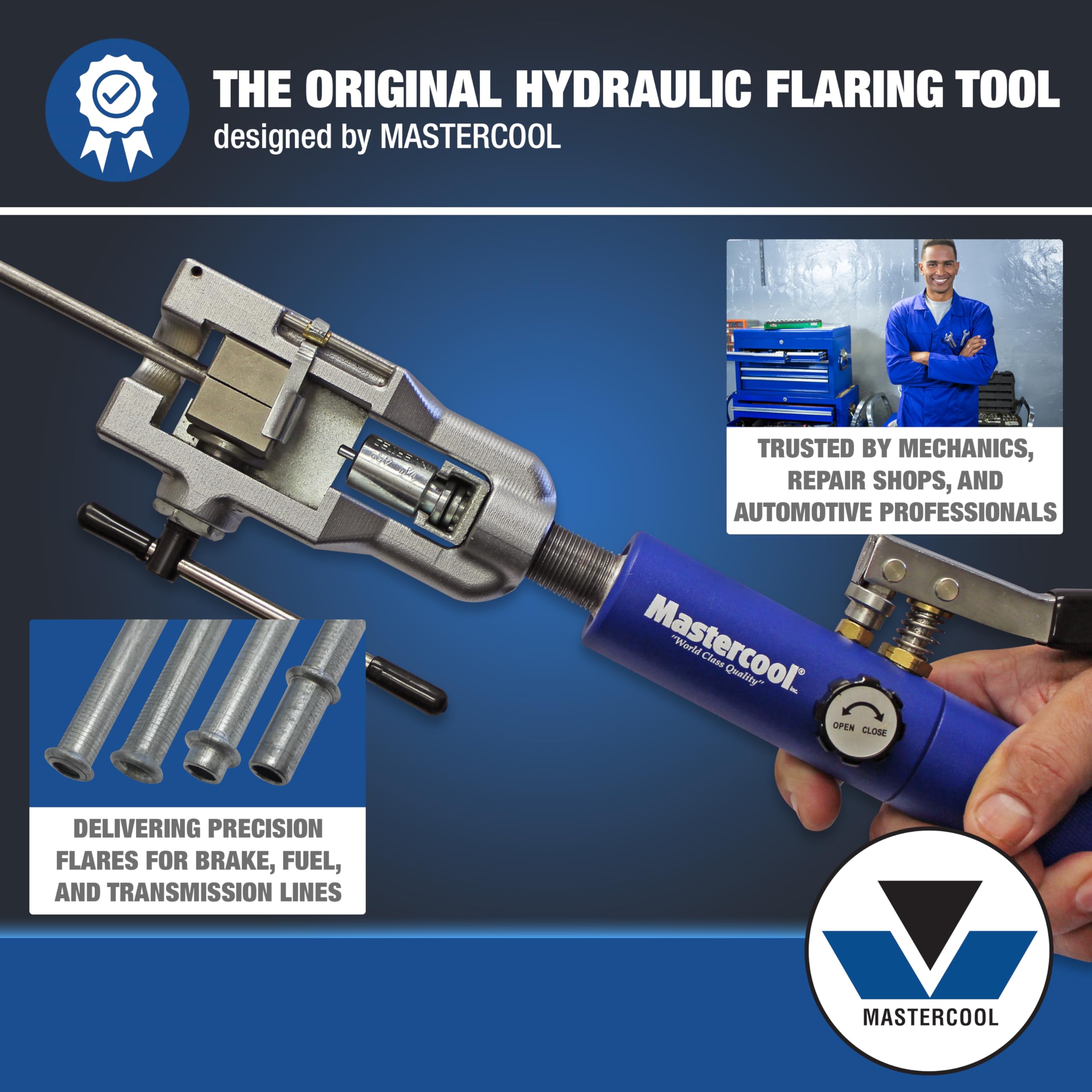 Mastercool hydraulic ram detail illustrating smooth force and consistent flaring