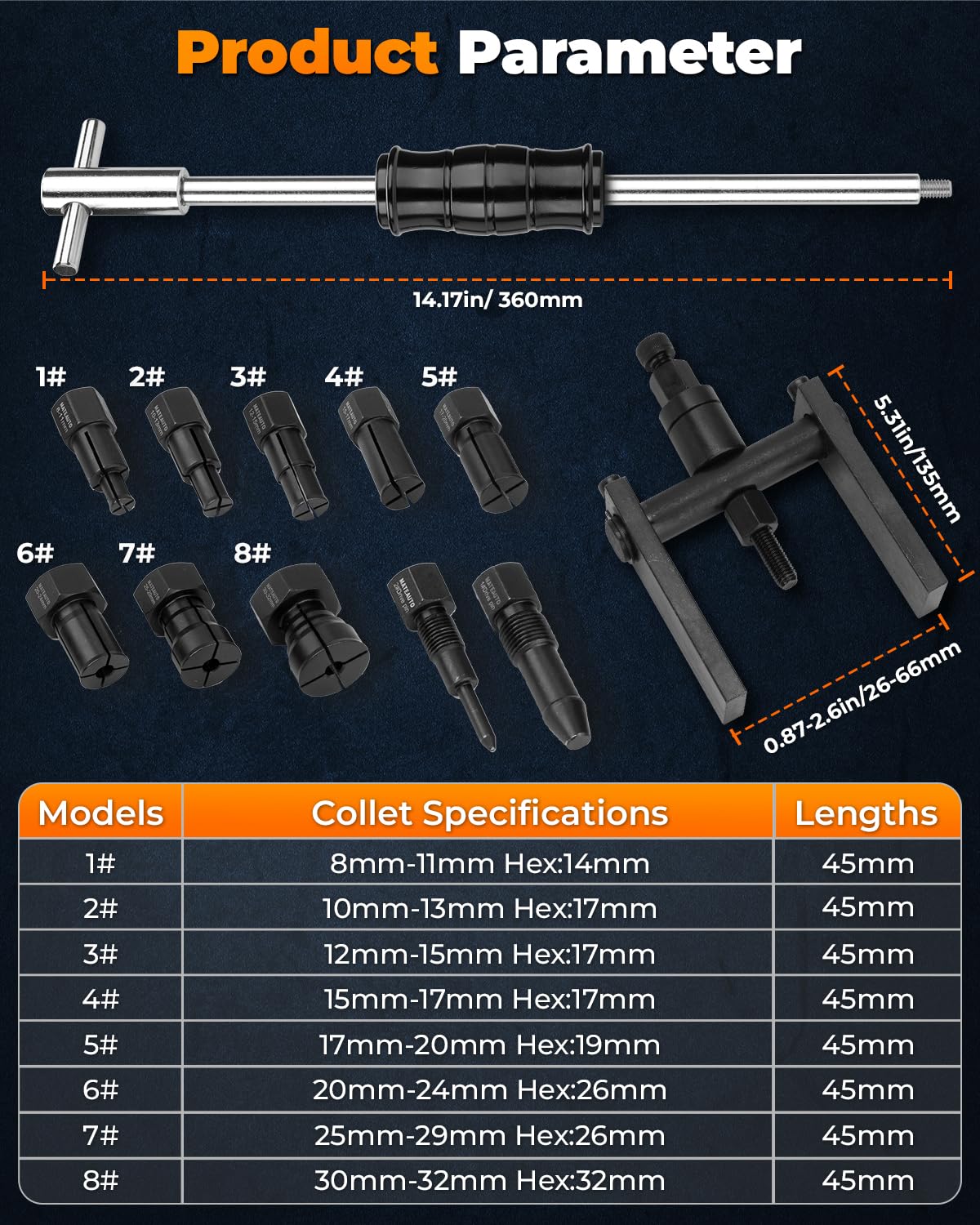 MateAuto collets arranged by size for quick selection and versatility