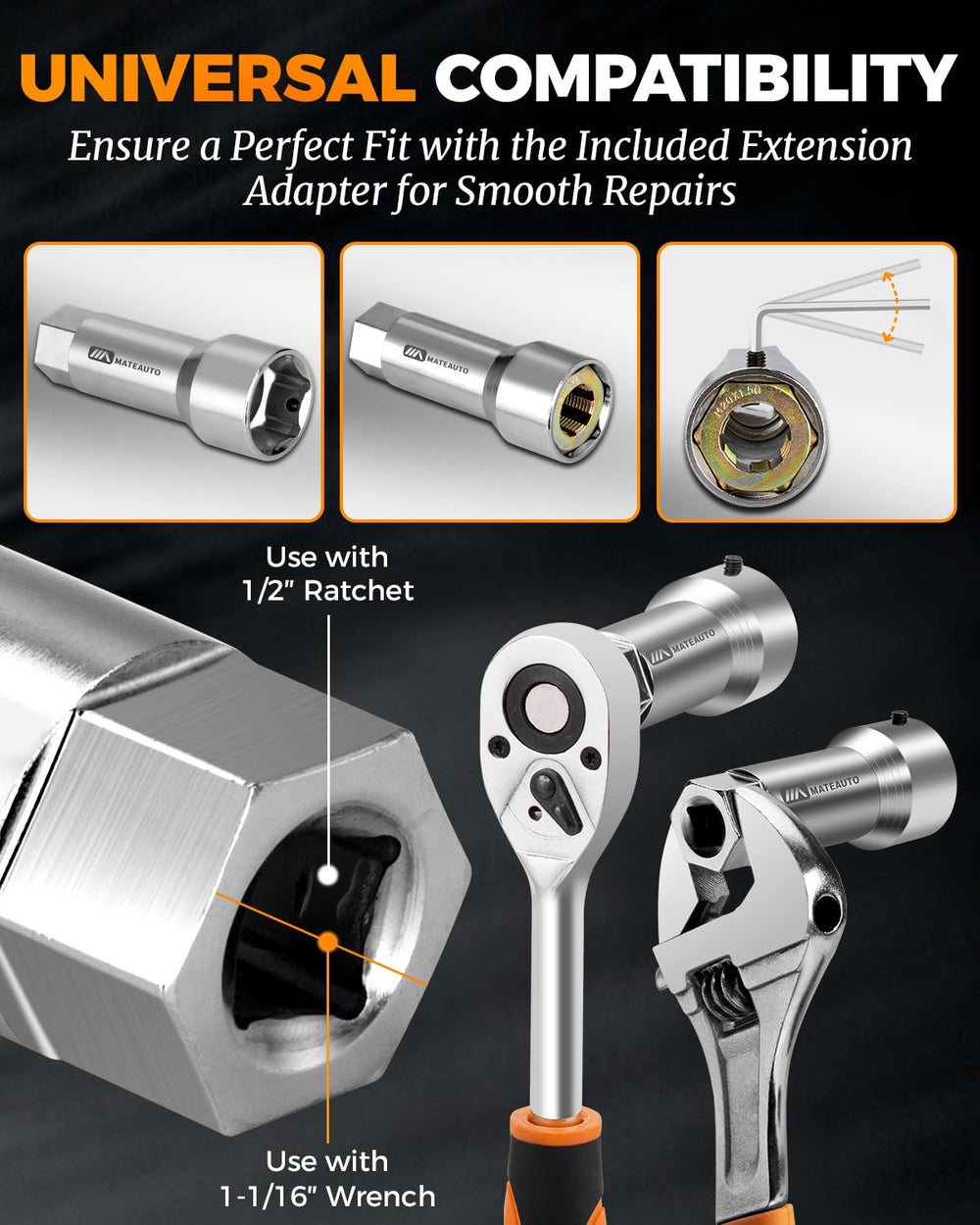MateAuto extension bar and handle image illustrating reach into recessed threads