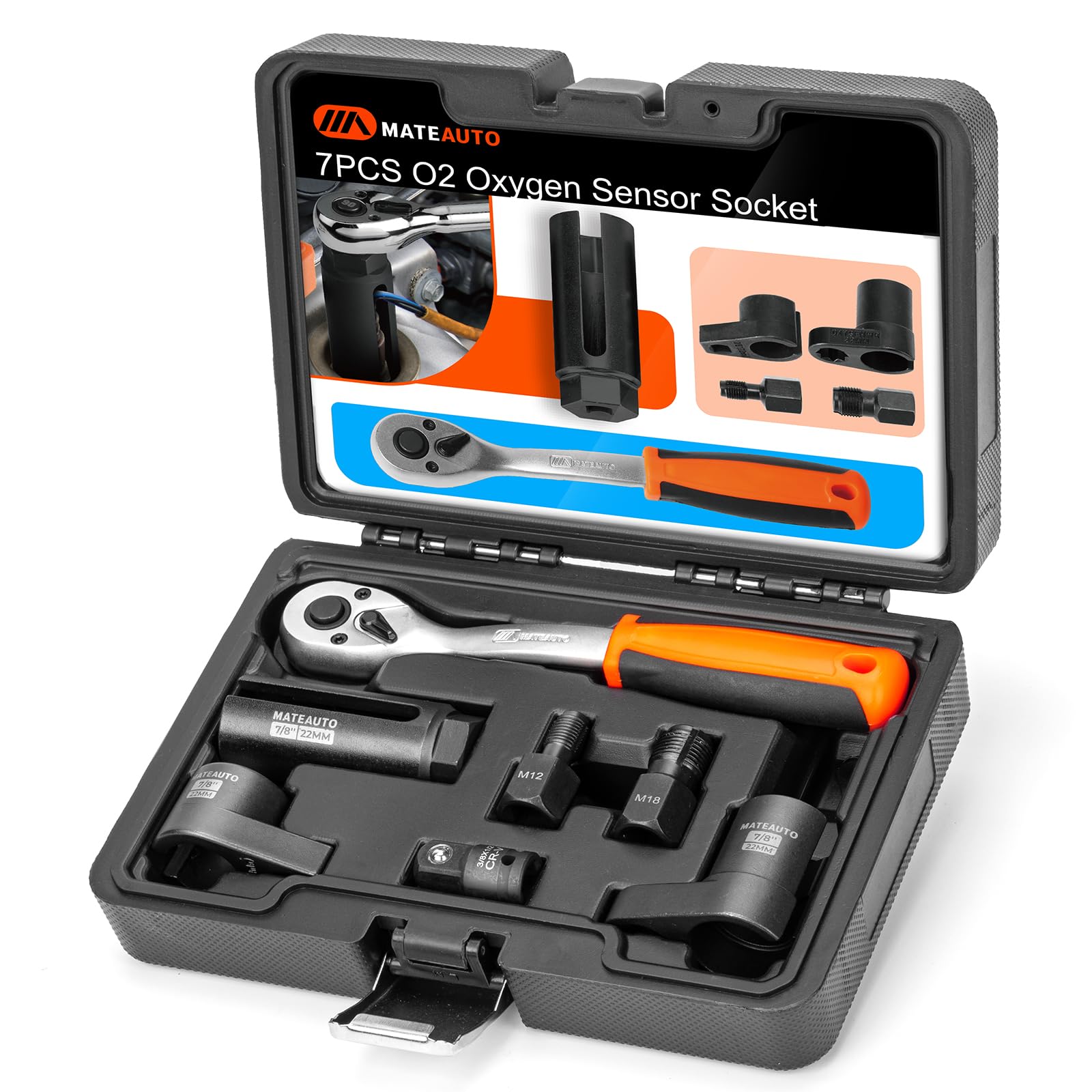 MateAuto front view of 7-piece kit showing organized tools and durable finish