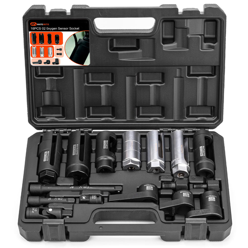 MateAuto front packaging showing full 16-piece kit and case, conveys organized portability