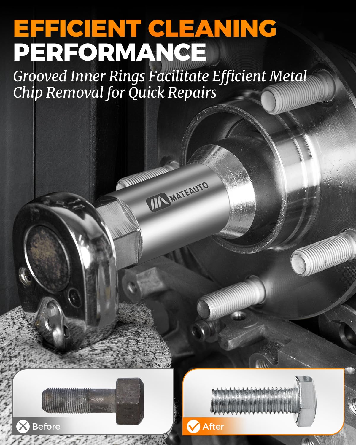 MateAuto in use on axle stud demonstrating repair and saved replacement costs