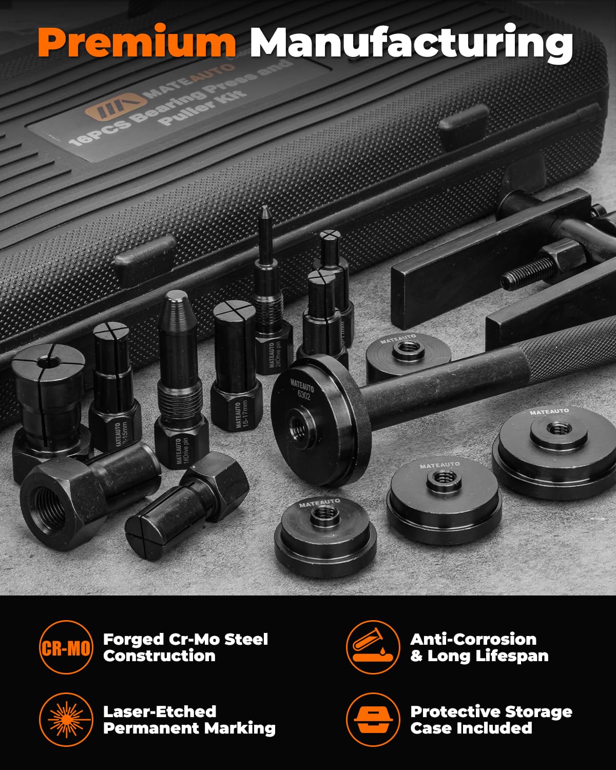 MateAuto in-use removing a motorcycle bearing showing safe extraction without harming the hub or housing