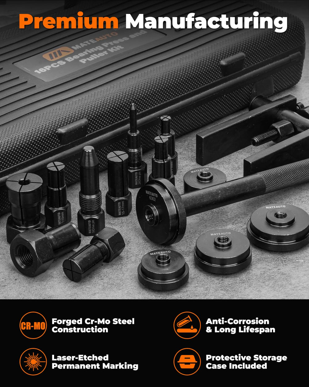 MateAuto in-use removing a motorcycle bearing showing safe extraction without harming the hub or housing