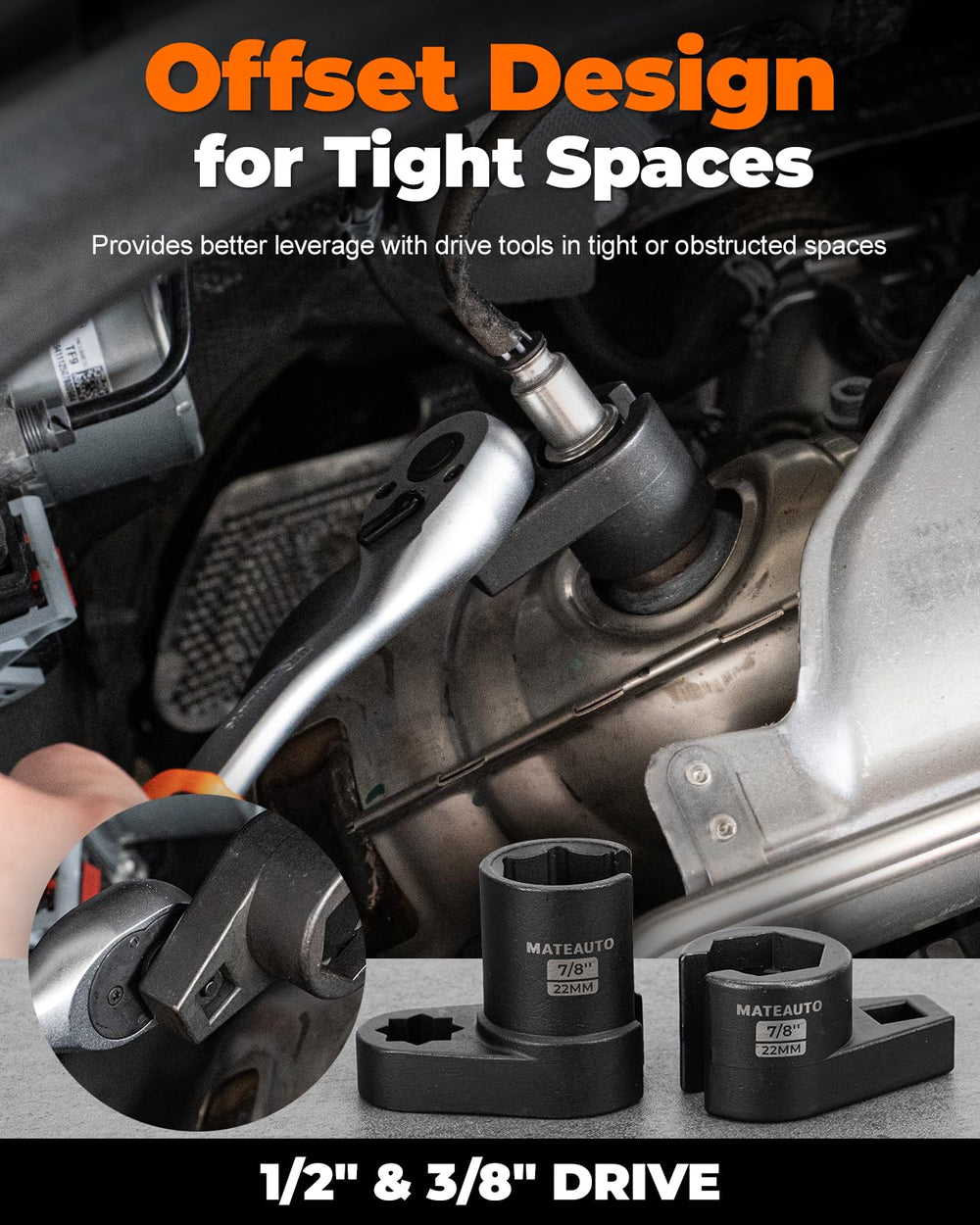 Detail of MateAuto long 7/8" socket showing depth for recessed sensors
