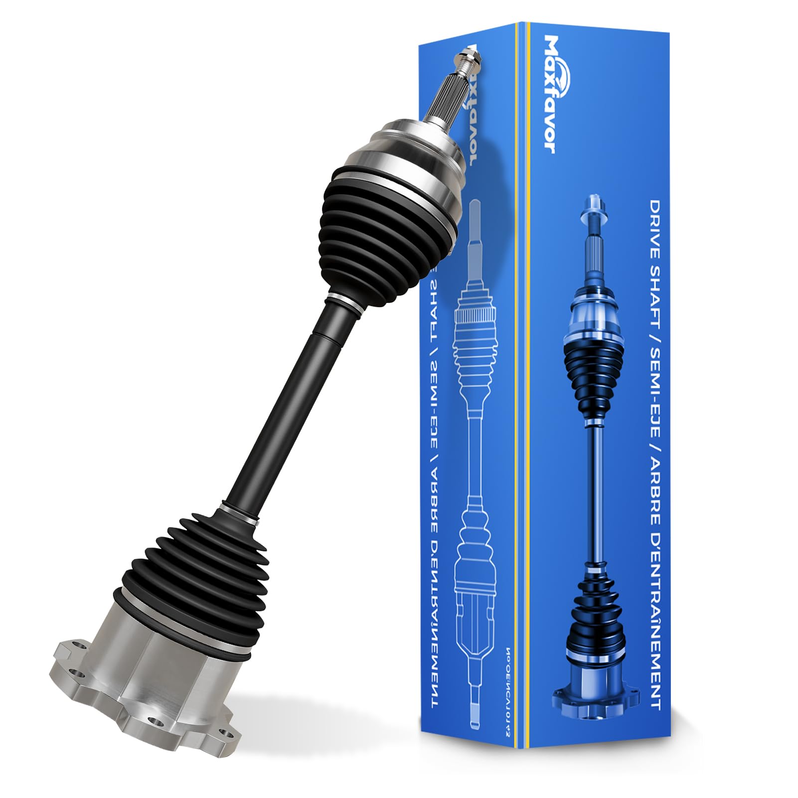 Maxfavor front CV axle packaging showing part and easy identification benefit
