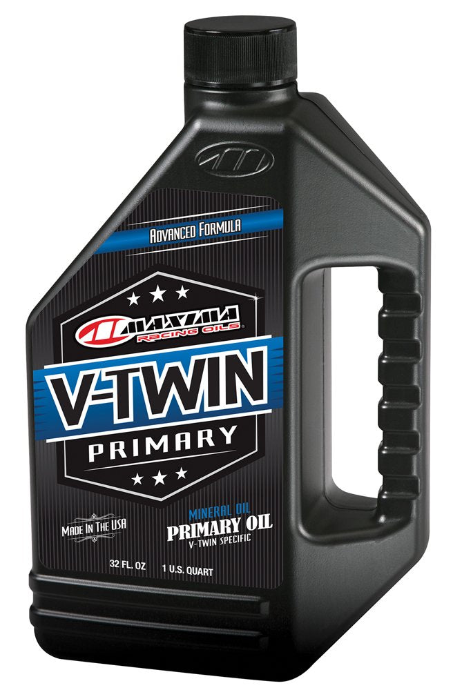 Maxima V-Twin bottle front view showing label and 32 oz size, clear product ID