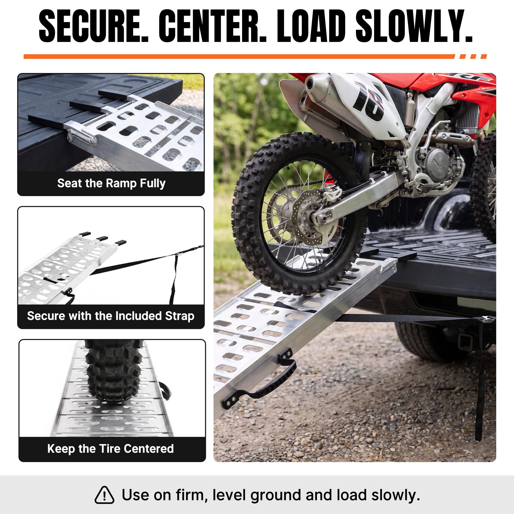 MAXIVAMN ramp in use while loading a dirt bike into a pickup for safe transfer