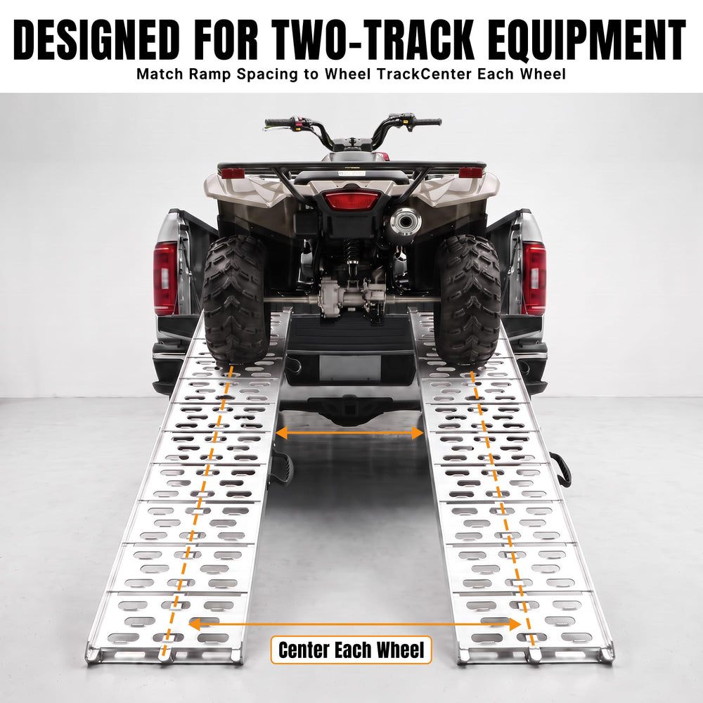 MAXIVAMN ramps attached to pickup tailgate with straps showing secure setup
