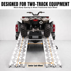 MAXIVAMN ramps attached to pickup tailgate with straps showing secure setup