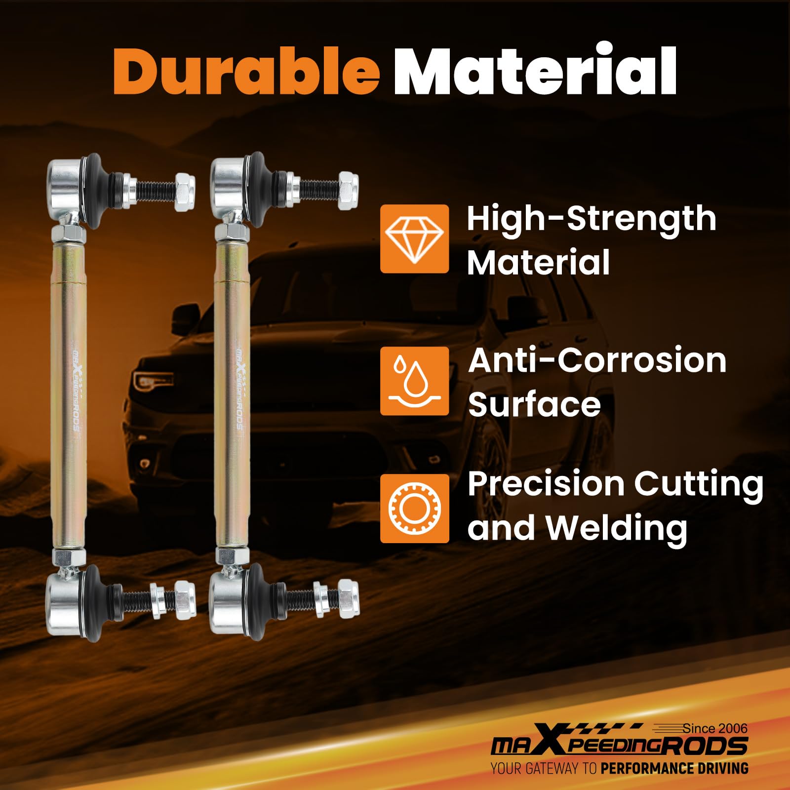 maXpeedingrods end links installed on front suspension demonstrating improved fit and stability