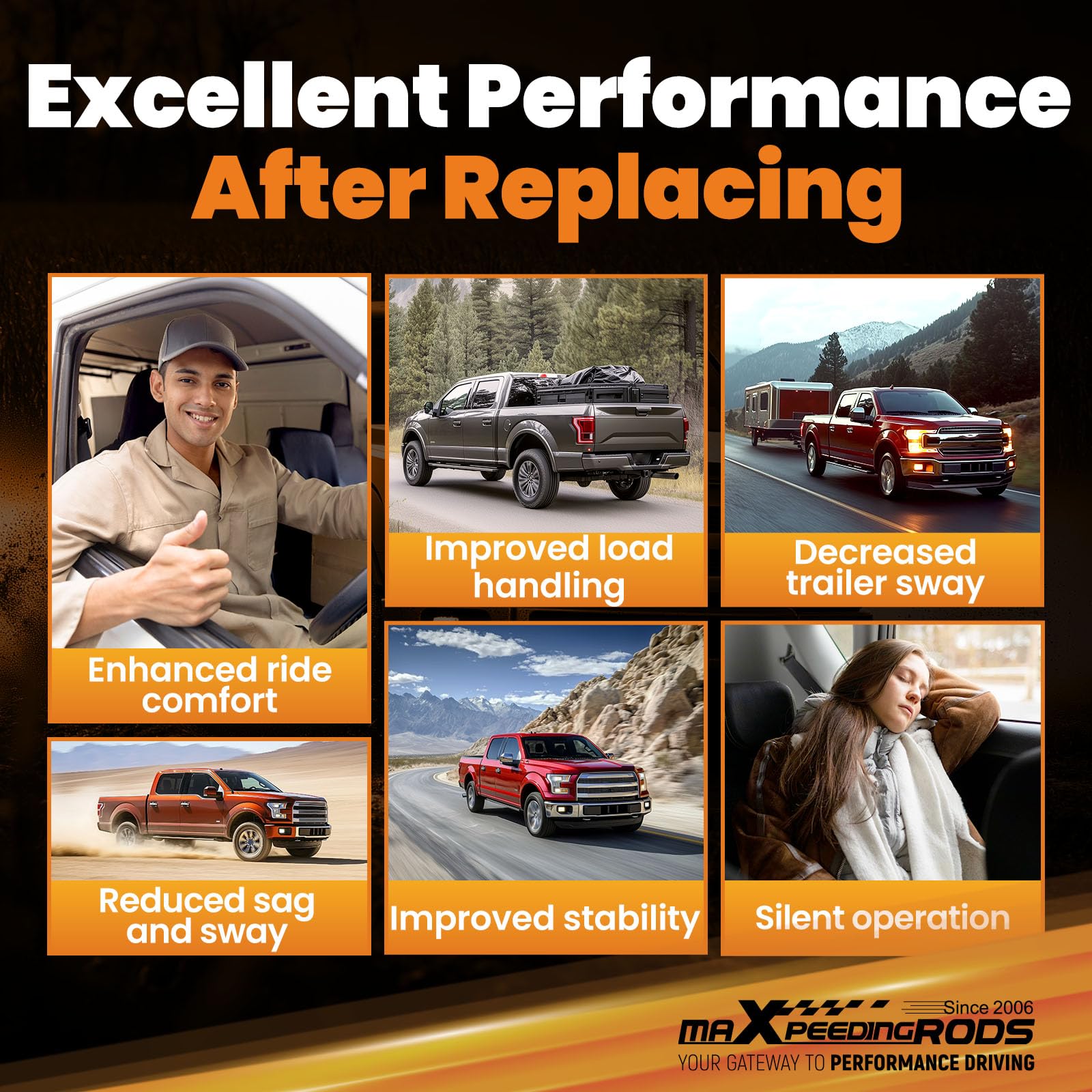 maXpeedingrods lifestyle shot of F-150 hauling gear for safer, stable towing