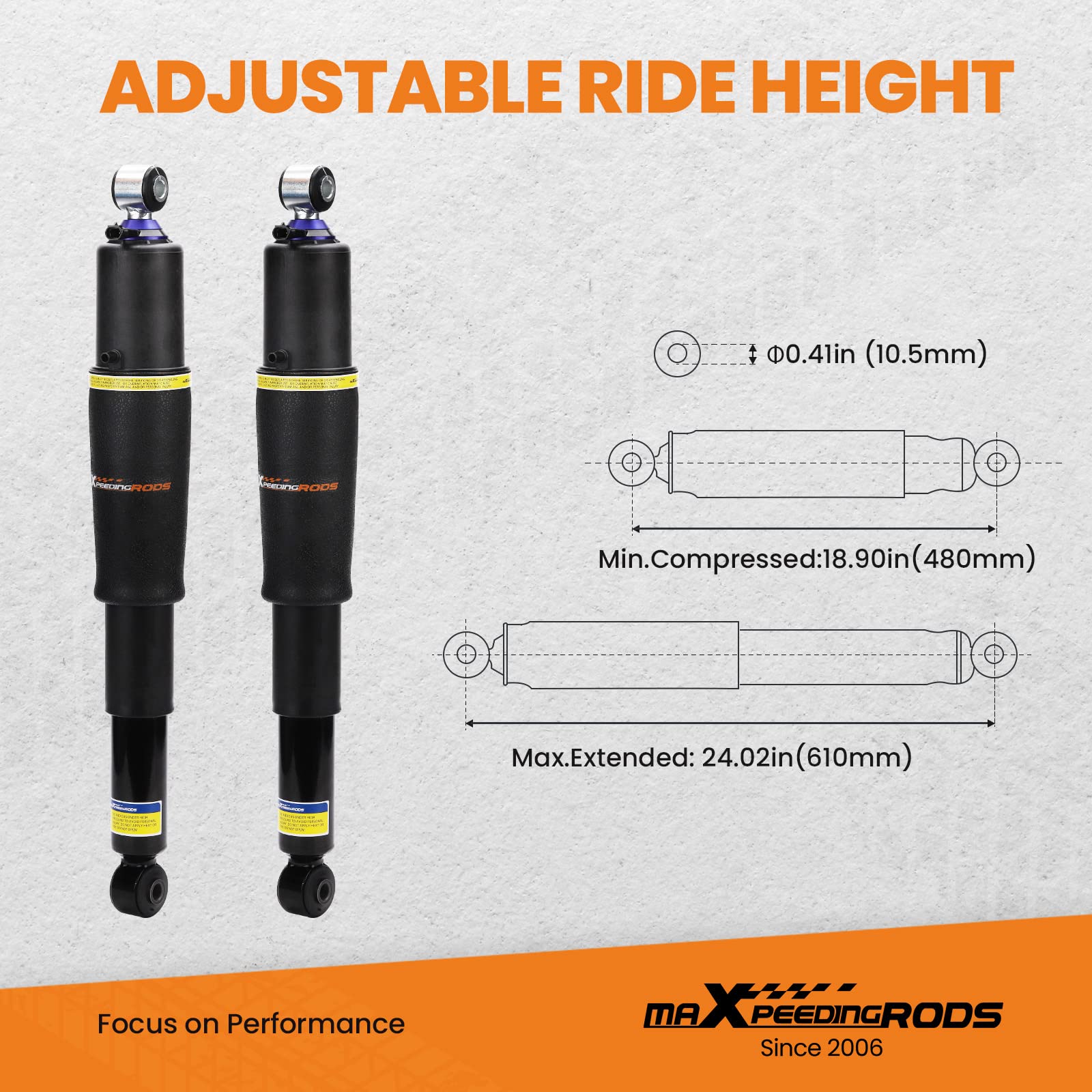 maXpeedingrods rear air shock side profile highlighting durable construction and stability