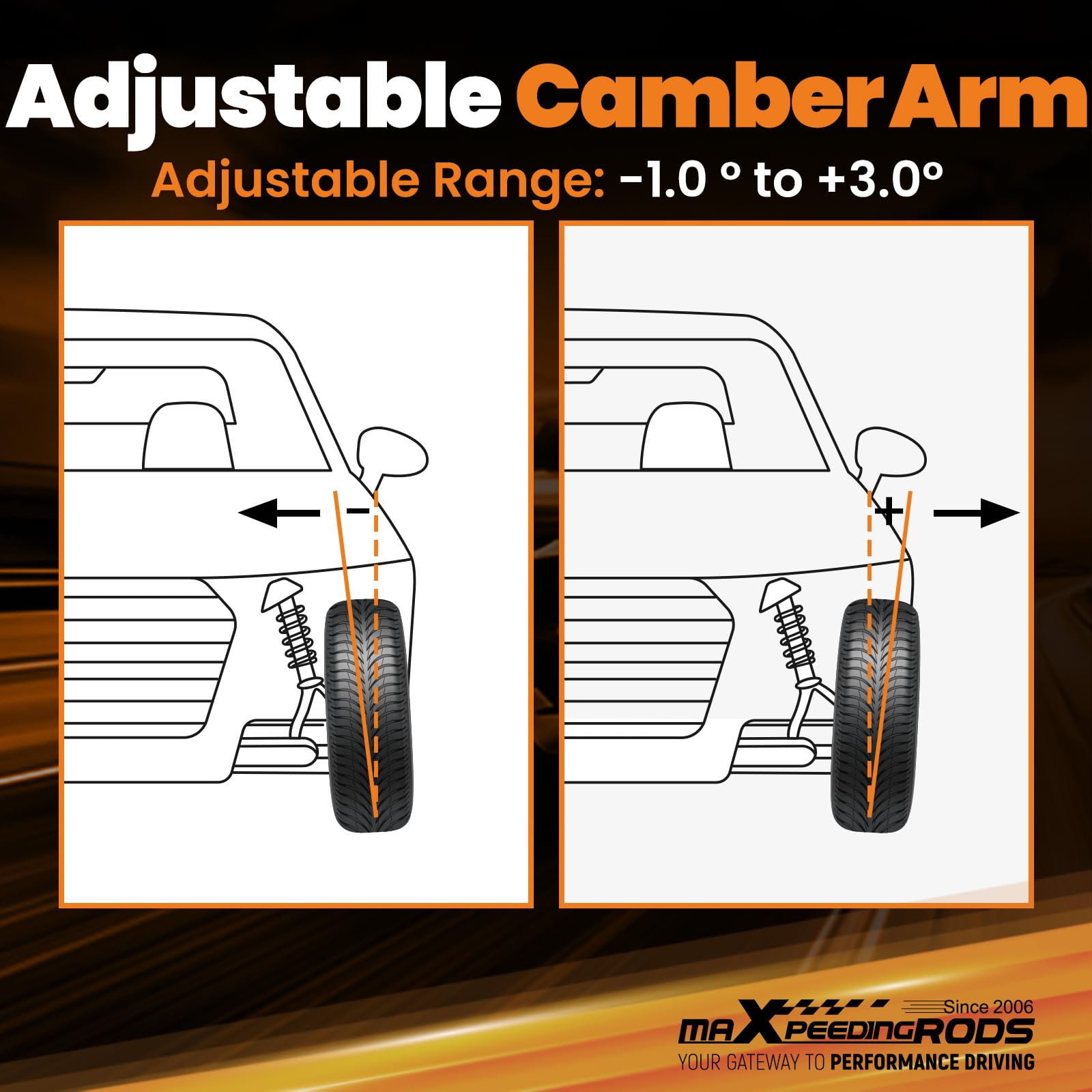 maXpeedingrods arm installed on subframe demonstrating direct-fit advantage