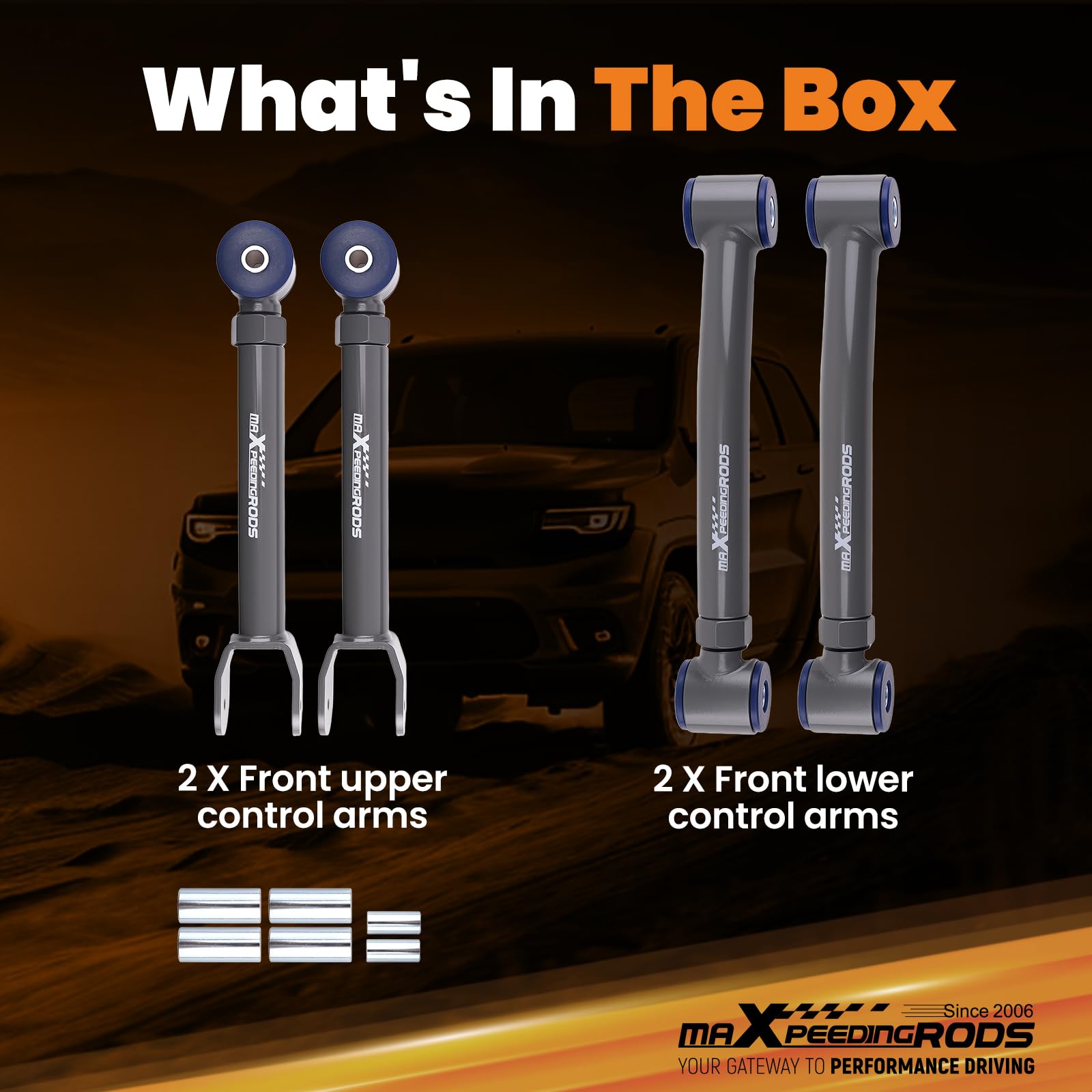 maXpeedingrods control arms next to ruler showing adjustable range and fitment clarity
