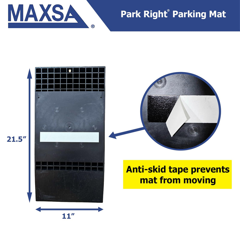 Maxsa installed mat in garage with car for scale showing exact parking position benefits