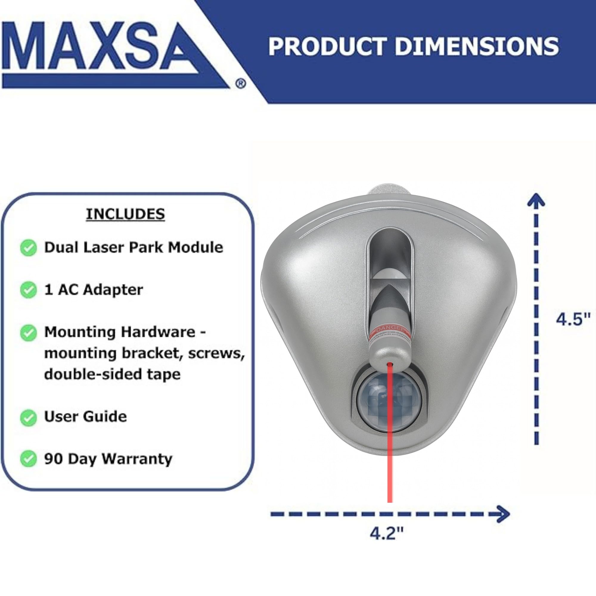 Maxsa Innovations close-up of red laser dot on garage floor for precise stopping benefit