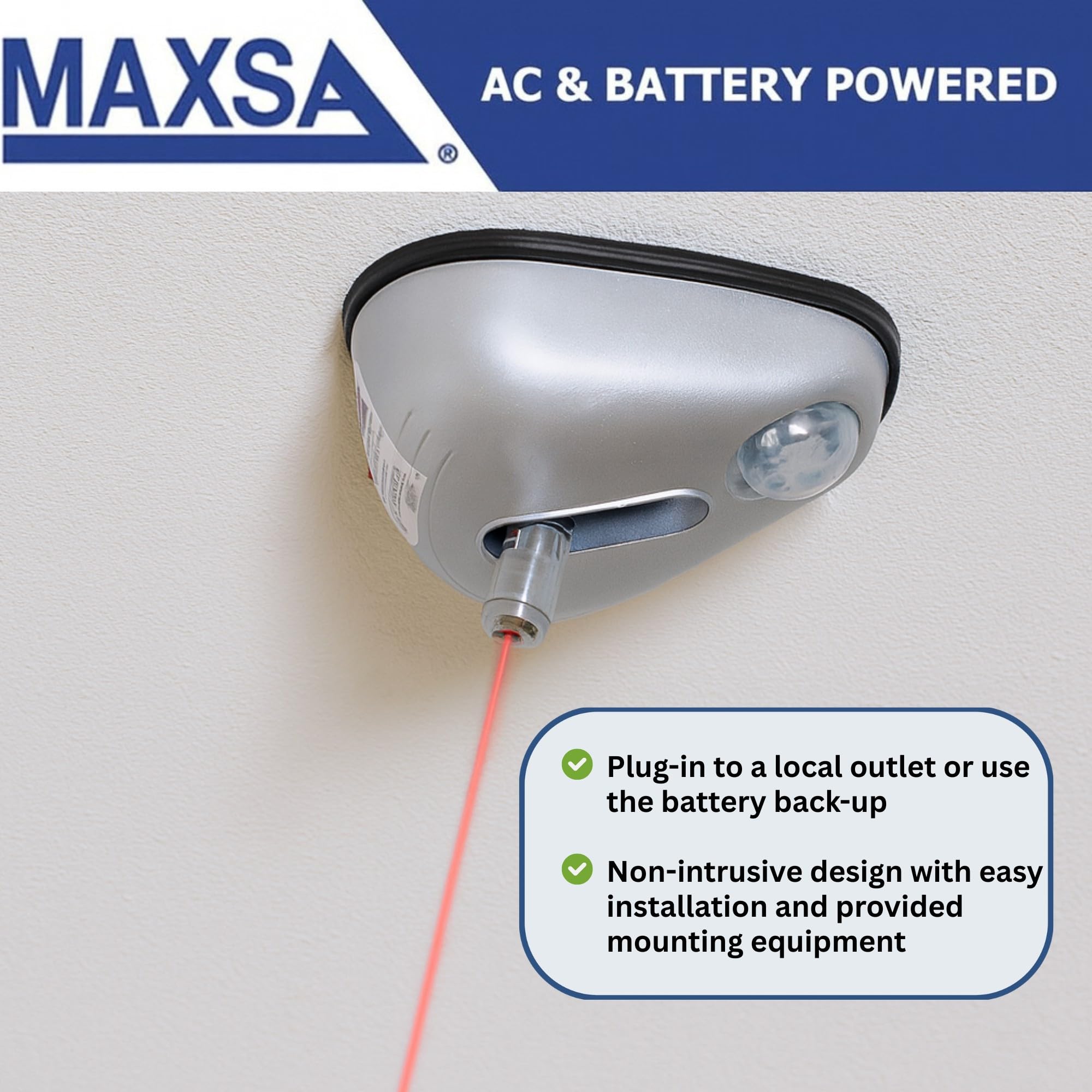 Maxsa Innovations lifestyle shot of car parking guided by laser dot to avoid garage clutter