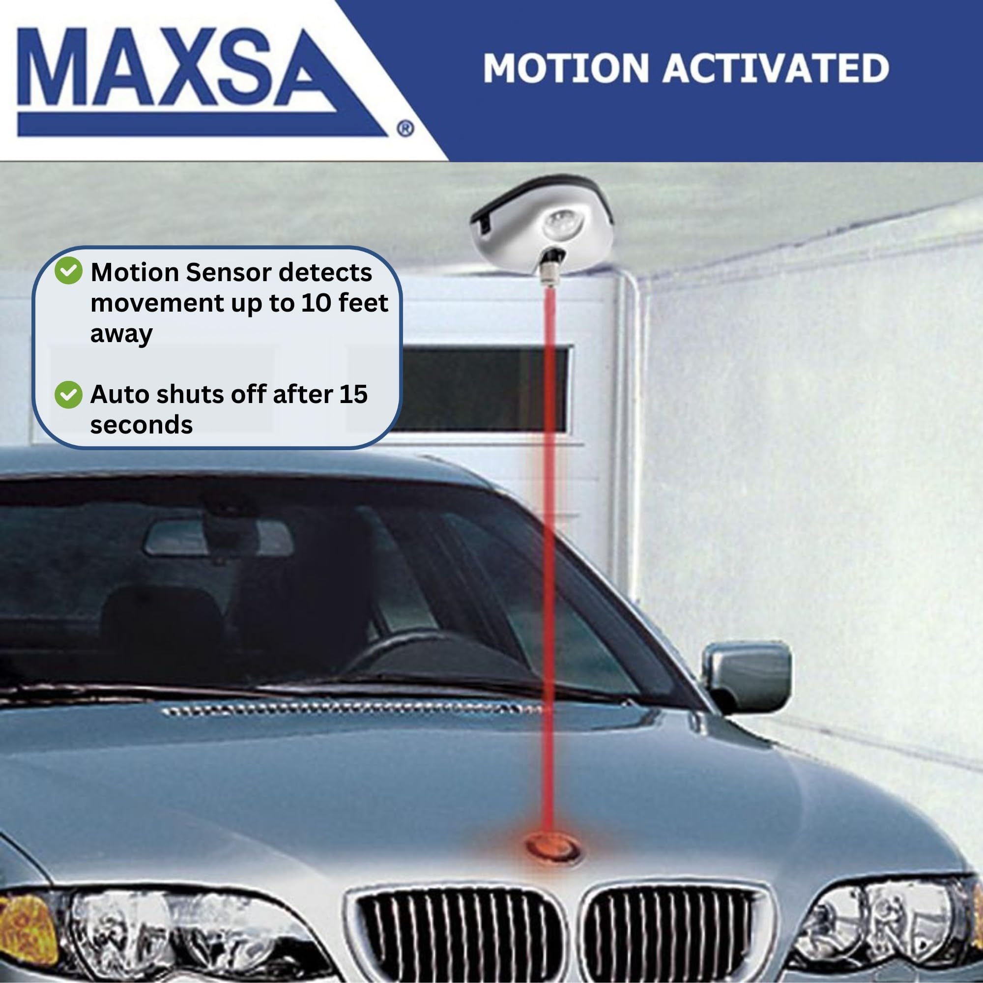 Maxsa Innovations showing nine-foot AC adapter and optional 9V battery backup for uninterrupted use