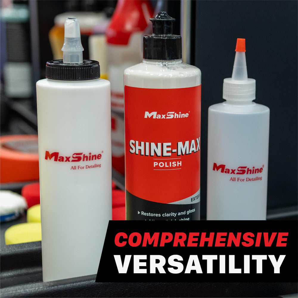 Maxshine bottle in use applying polish for precise control and reduced waste